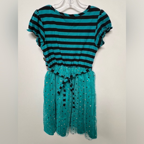 DOLLIE & ME GIRLS SPARKLE PARTY DRESS SIZE 8. TURQUOISE AND BLACK - Picture 3 of 7